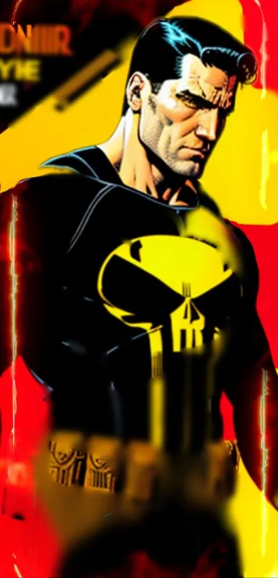 Dynamic comic hero with vivid yellow and red colors, perfect for mobile wallpaper.