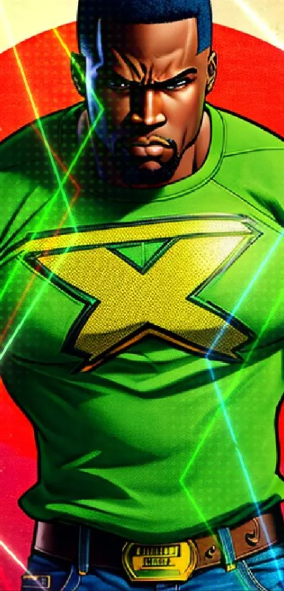 Vibrant comic book hero in green shirt wallpaper.