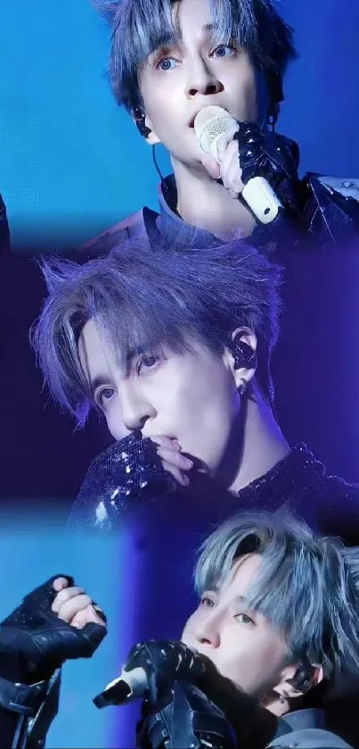 Concert performer mobile wallpaper with vivid blue tones and dynamic stage presence.