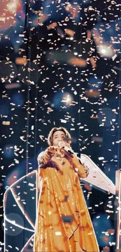 Confetti falling on vibrant stage performance scene.