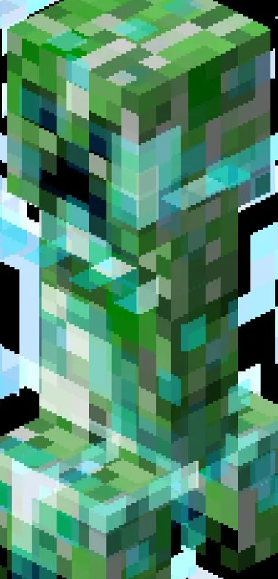 Pixelated Creeper from Minecraft with dynamic glitch effect on green backdrop.