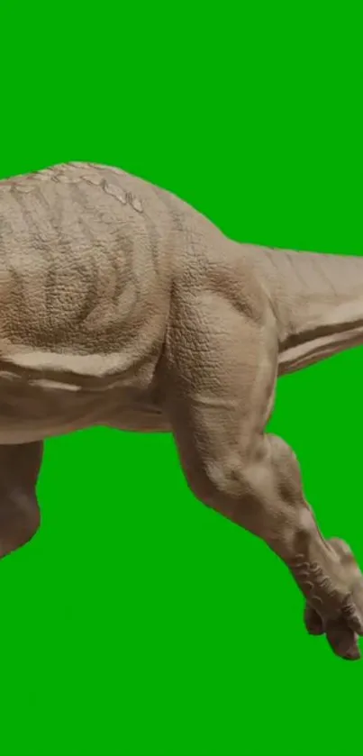 A dynamic dinosaur leaps on a vivid green background.