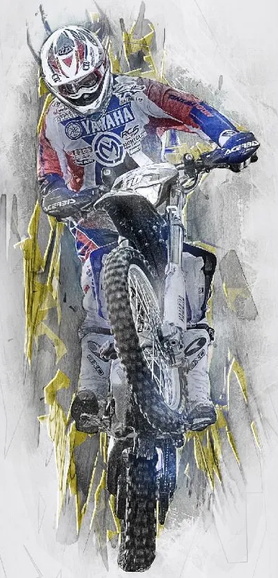 Dirt bike rider performing a jump in an artistic style.
