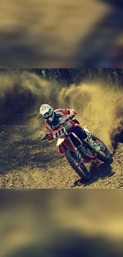 Dirt bike rider creating dust on a track.