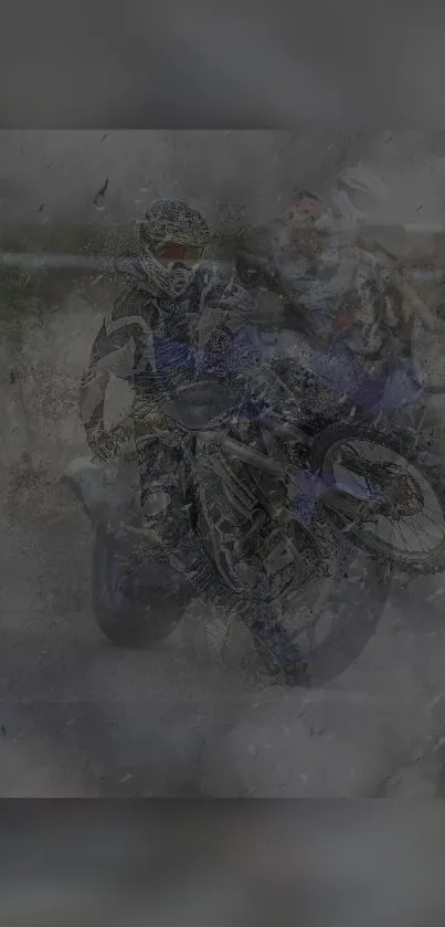 Dirt bike rider racing in action across rugged terrain.