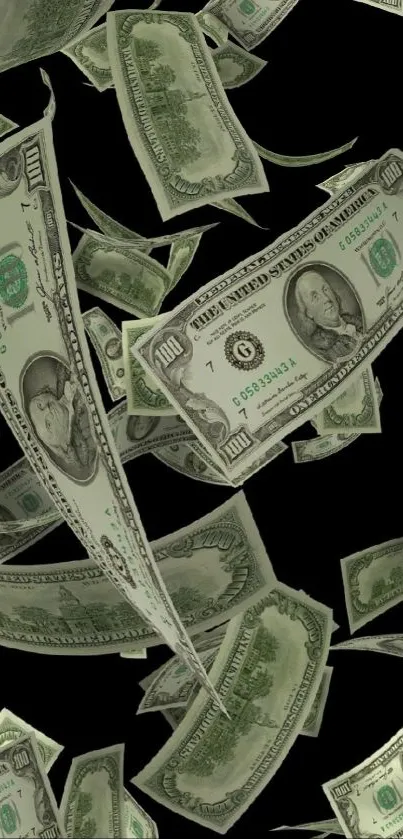 Floating dollar bills on dark background wallpaper.