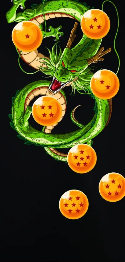 Dragon with seven orbs on a dark wallpaper background.