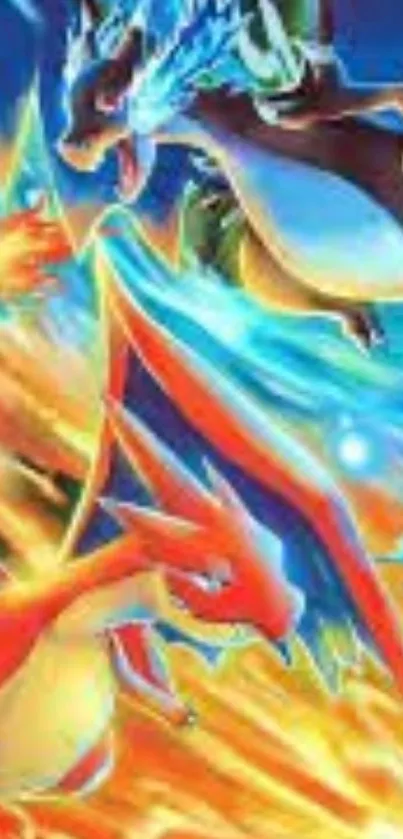 Vibrant dragon artwork with fire and ice for mobile wallpaper.