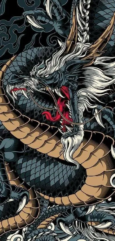 Intricate dragon tattoo art with dark blue tones.