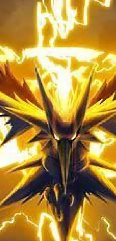 Vibrant electric bird with golden lightning art wallpaper.