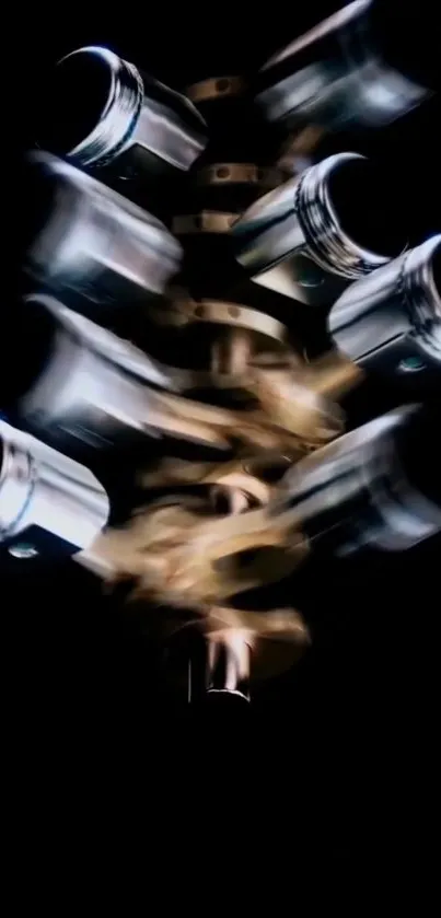 Abstract engine pistons in motion against a dark background.