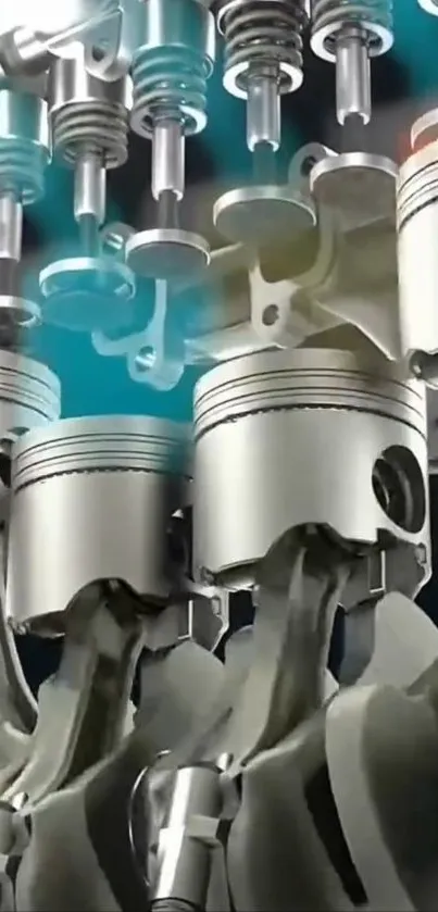 Close-up of dynamic engine pistons in motion.