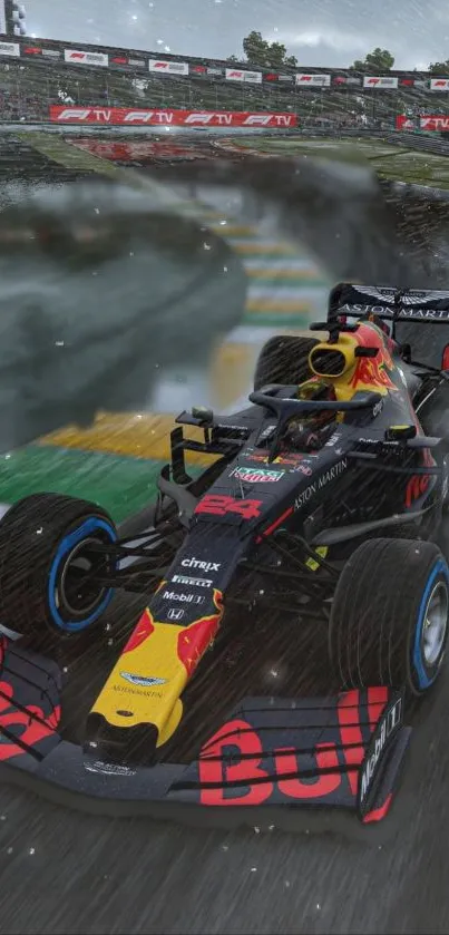 High-speed Formula 1 race car in action on a dynamic track wallpaper.