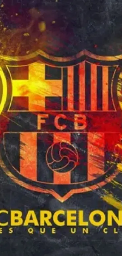 FC Barcelona crest with fiery colors wallpaper.