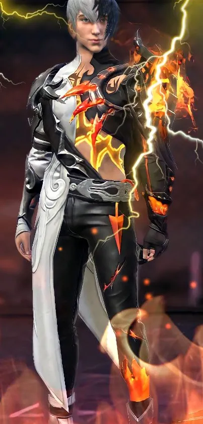 Mobile wallpaper featuring a fiery character with lightning effects on a dark background.