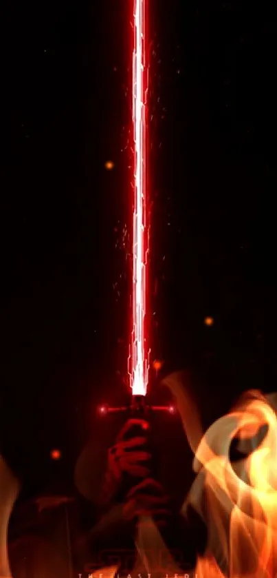 Fiery red energy sword with vivid flames.