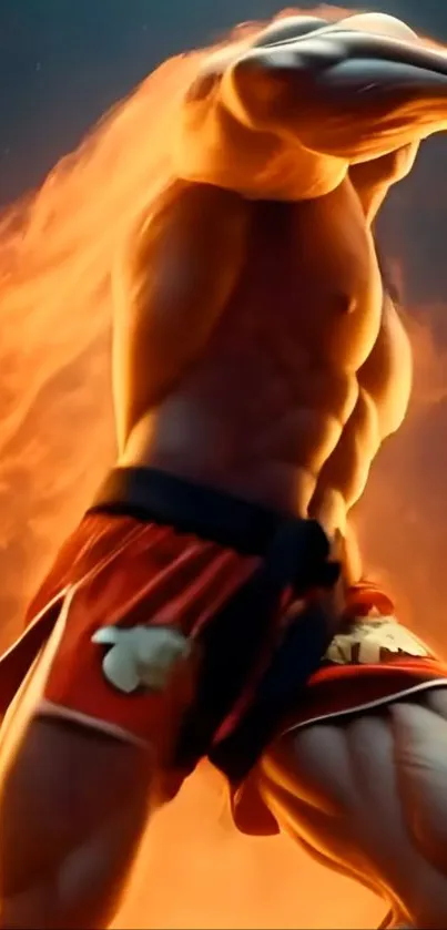 Fiery fighter in dynamic action pose.