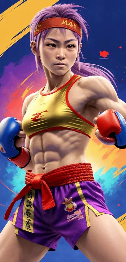 Martial artist fighter mobile wallpaper featuring bold colors and dynamic pose.