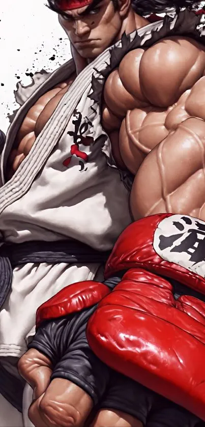 Anime fighter character with red gloves and strong pose.
