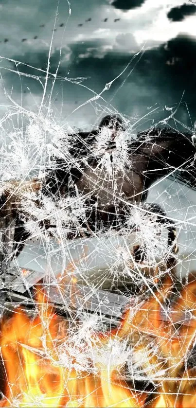 Dynamic wallpaper with fire, cracked ice, and a galloping horse.