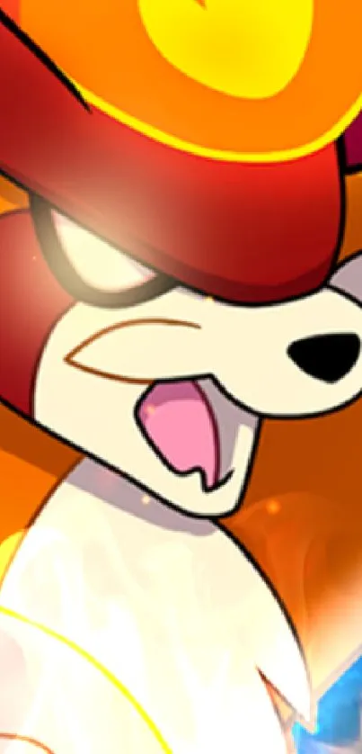 Fiery cartoon fox with vibrant flames in game setting.