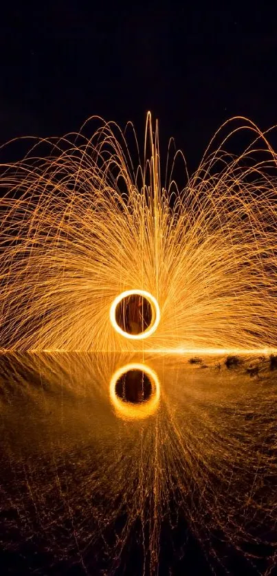 Abstract firework lights on dark water surface.