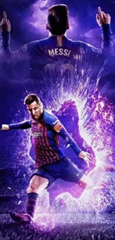 Dynamic football wallpaper with purple energy and motion.