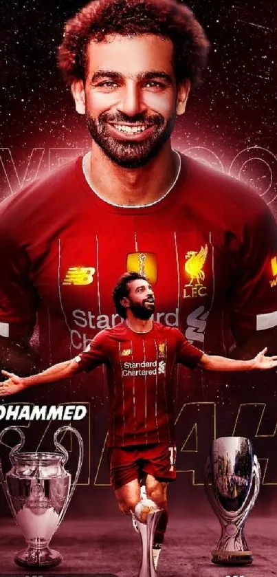 Football player with trophies in dynamic wallpaper.