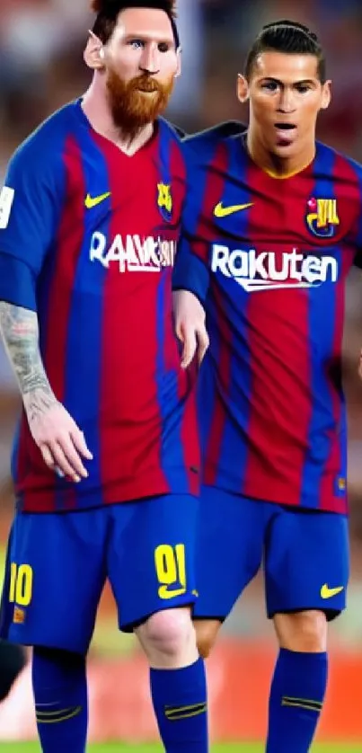 Wallpaper of two football players in vibrant jerseys.