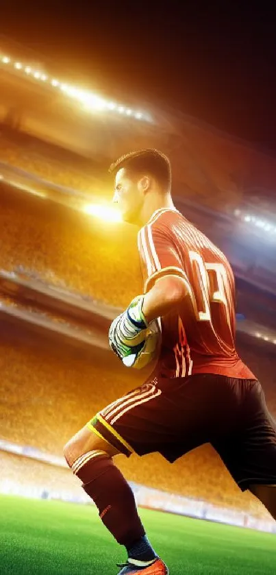 Goalkeeper in action on a vibrant football field wallpaper.