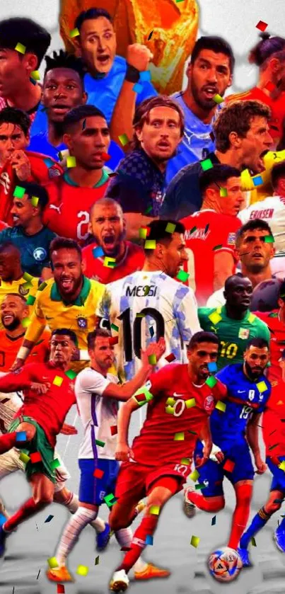 Colorful football legends collage mobile wallpaper.