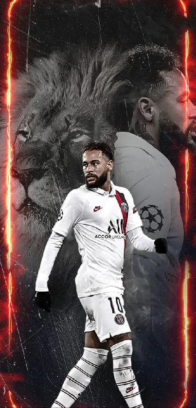 Football player and lion themed mobile wallpaper.