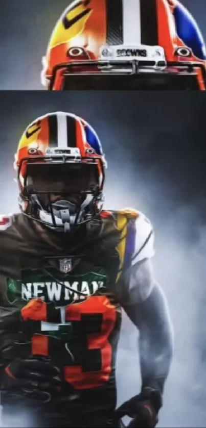 Dynamic NFL football player wallpaper with colorful uniform.