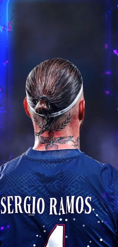 Football player with tattoos in blue jersey wallpaper.