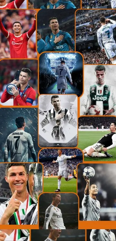 Collage wallpaper of a popular football player in various action poses.