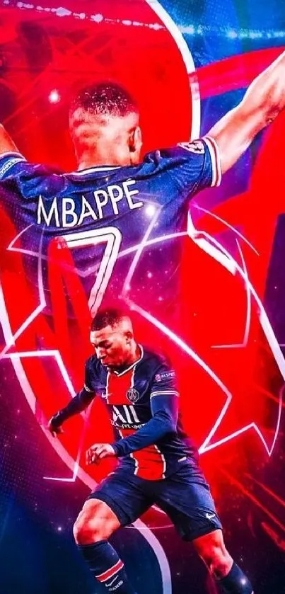 Dynamic football player in action on vibrant mobile wallpaper.