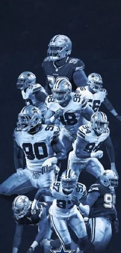 Dynamic football team in blue uniform on dark background wallpaper.