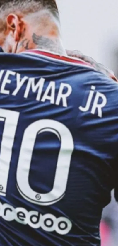 Footballer jersey with number 10 and name on navy background.