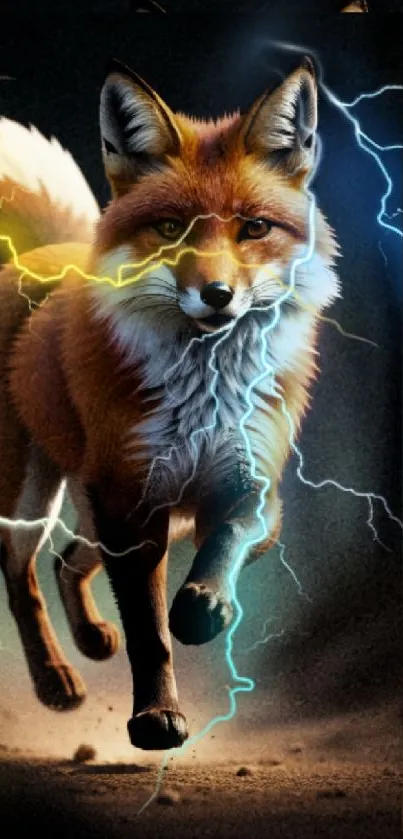 A vibrant digital art piece featuring a fox with electric lightning.