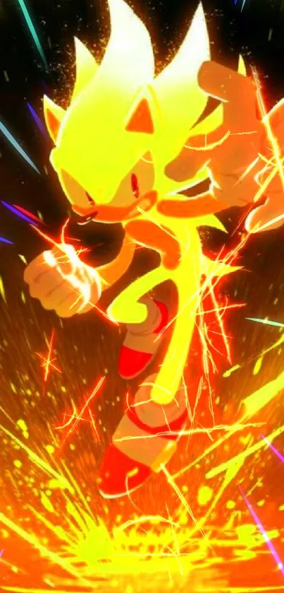 Fiery gaming character leaping with energy.