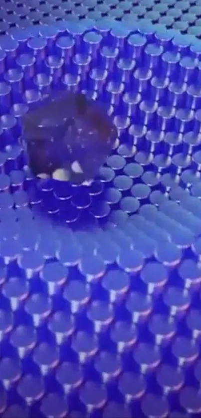 Dynamic blue geometric wallpaper with 3D sphere and waves.