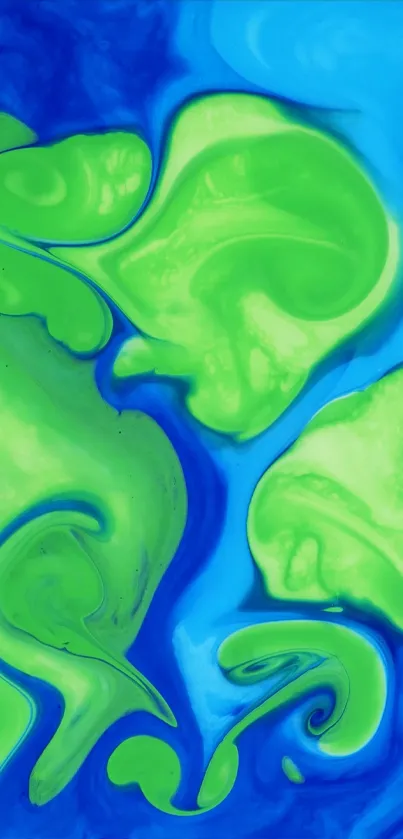 Abstract green and blue swirl design for phone wallpaper.