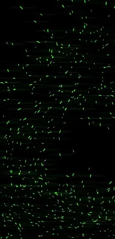 Dynamic mobile wallpaper with green particles on black.