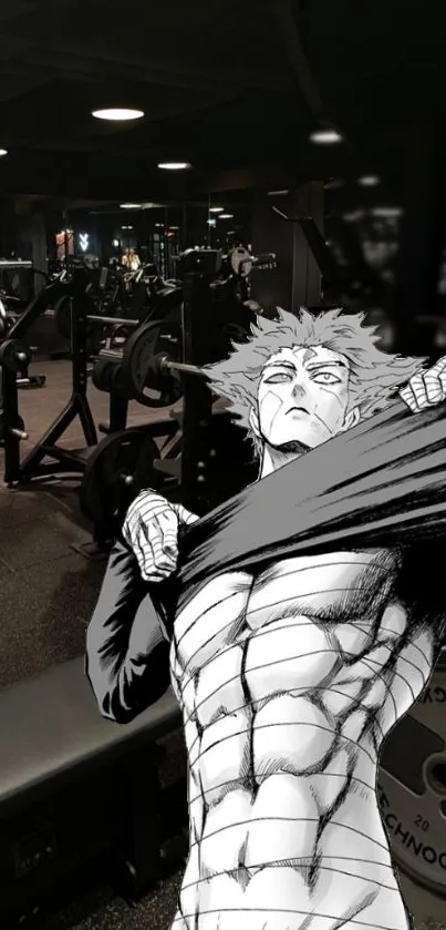 Anime character in gym setting, dynamic and artistic design.