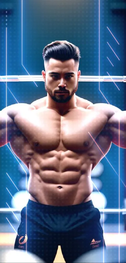 Muscular man lifting weights in gym, deep focus.