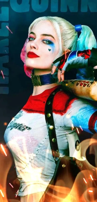 Harley Quinn mobile wallpaper with vibrant colors.