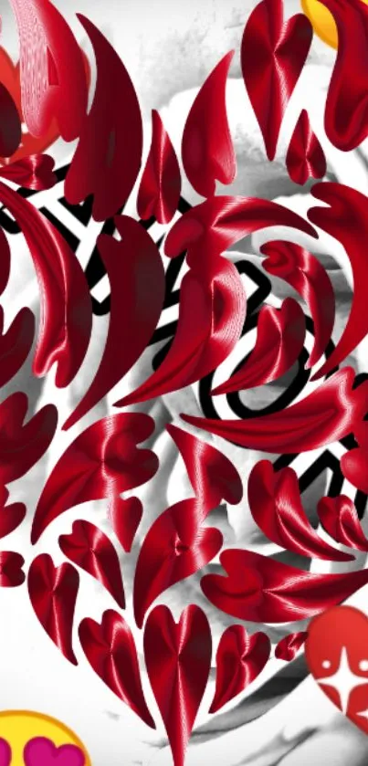 Dynamic red heart pattern with abstract design.