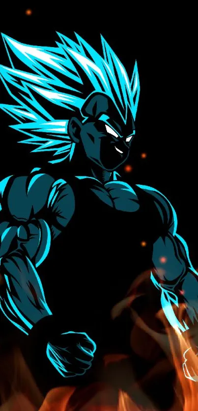 Dynamic anime hero with vibrant hair glowing on dark background.