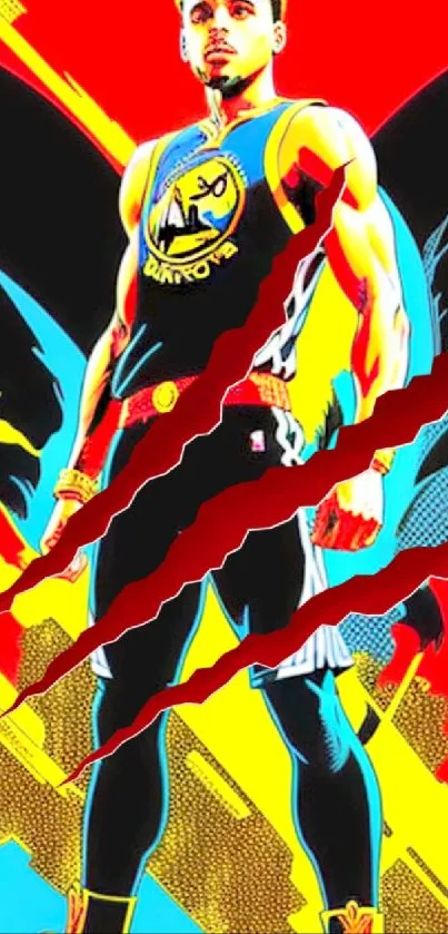 Dynamic superhero comic art wallpaper with vibrant red and black colors.