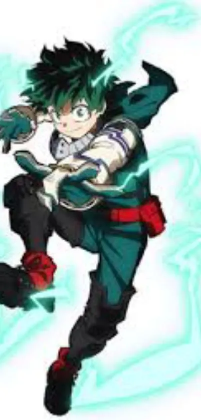 Anime character in dynamic action pose with vibrant teal highlights.